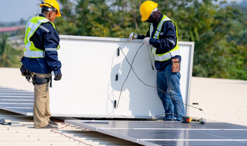 Solar cell farm power plant eco technology.landscape of Solar cell panels in a photovoltaic power plant.concept of sustainable resources and renewable energy.blue tone.