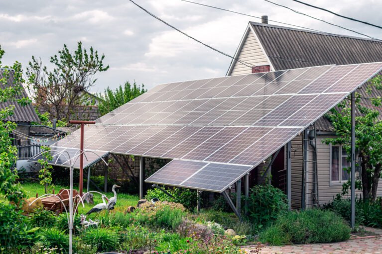 Solar panels on roof of the house renewable energy green power photovoltaic.